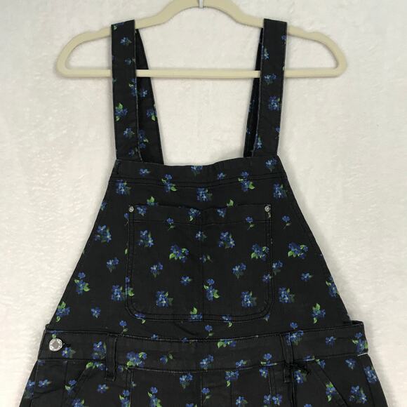 We Wore What Overalls Large Black Ditsy Floral Baggy Denim Stretch Y2K Festival - Picture 4 of 16